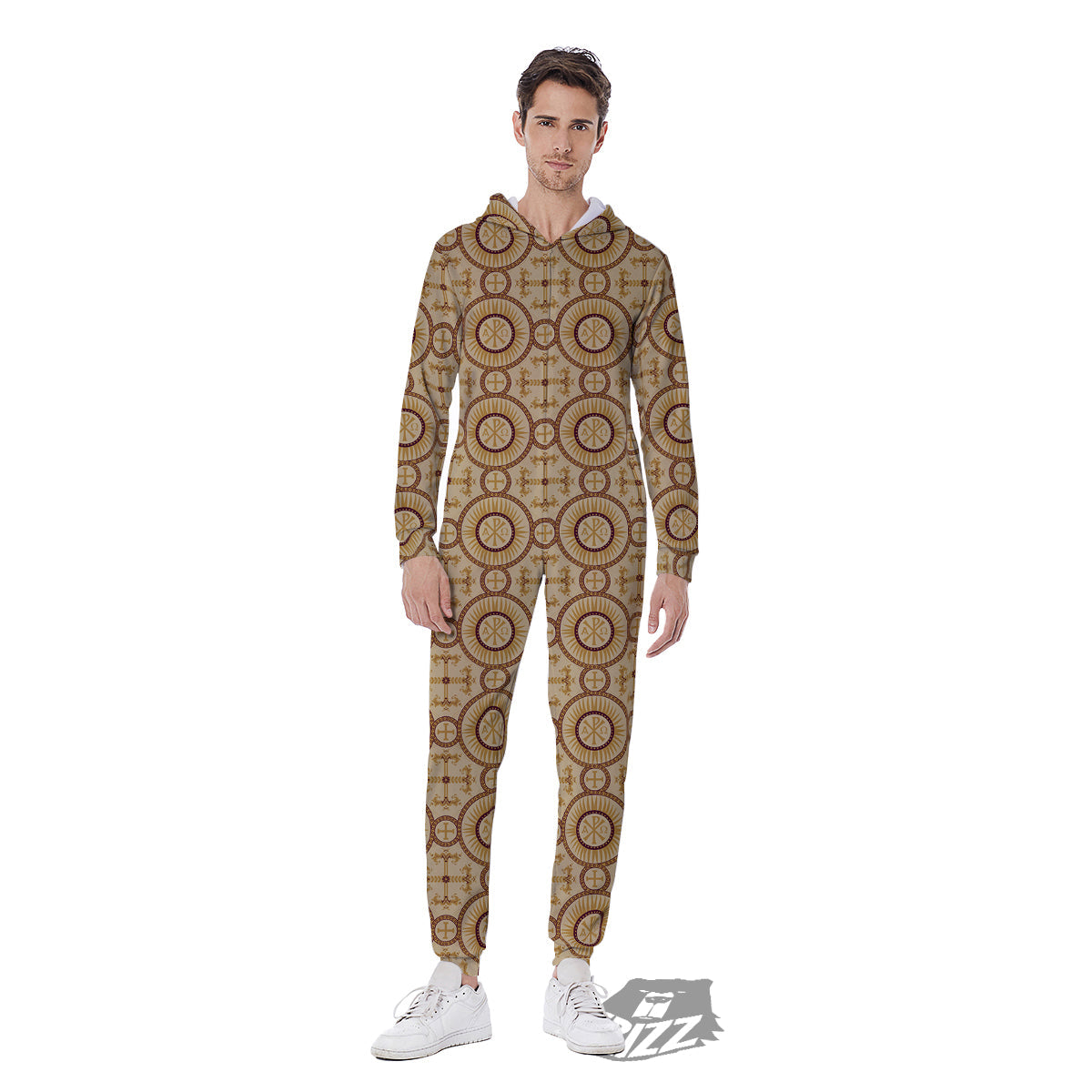 Orthodox Black And Beige Print Pattern Men's Jumpsuit-grizzshop