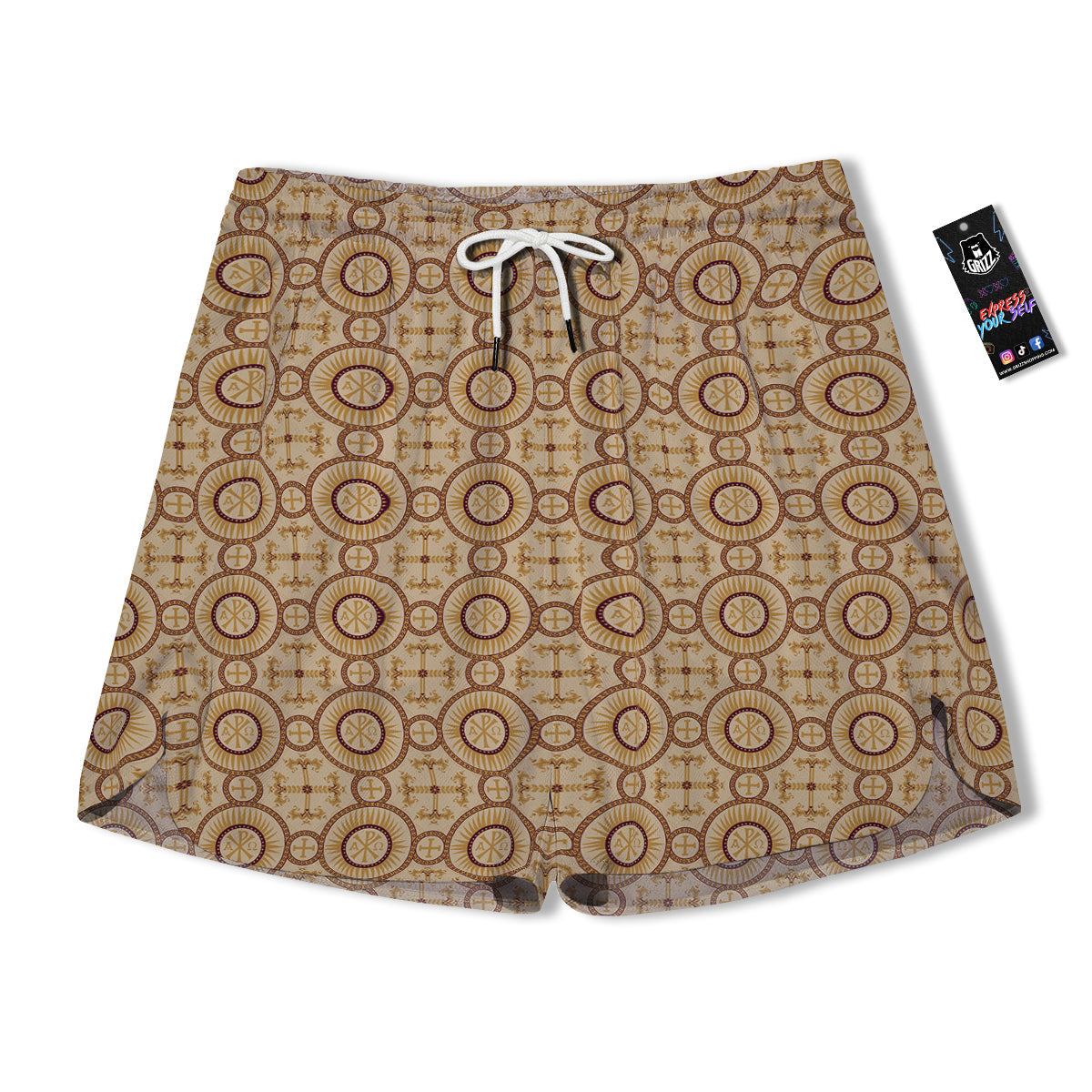 Orthodox Black And Beige Print Pattern Men's Running Shorts-grizzshop