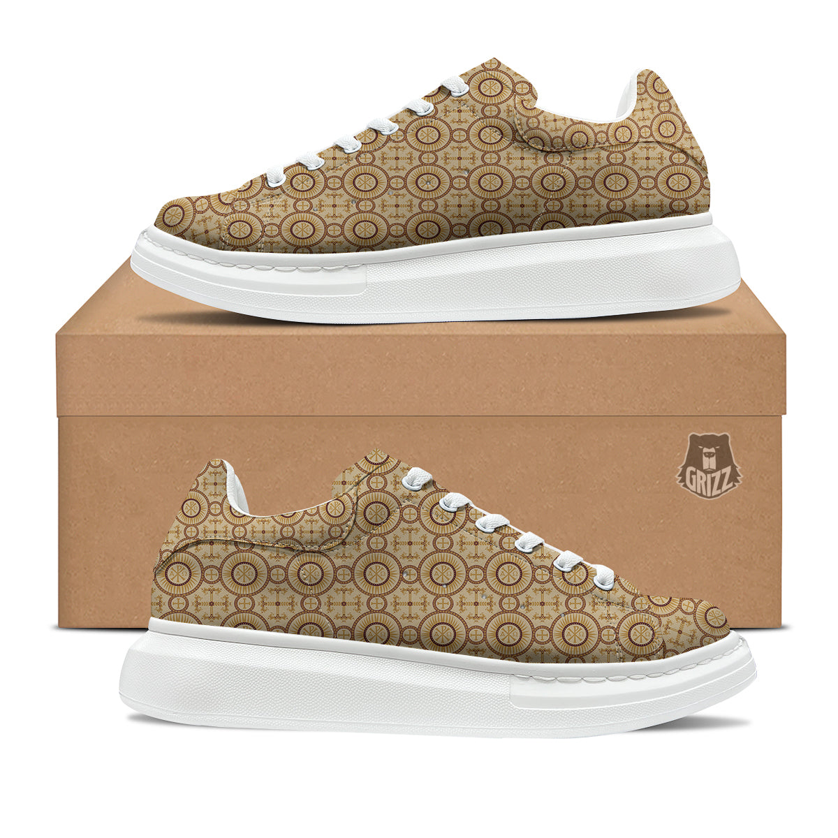 Orthodox Black And Beige Print Pattern Platform Shoes-grizzshop