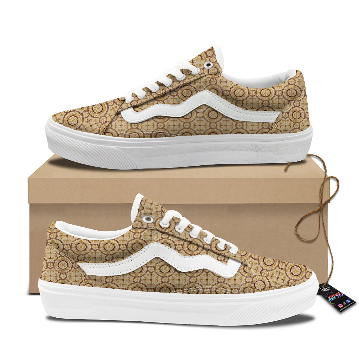 Orthodox Black And Beige Print Pattern Skate Shoes-grizzshop