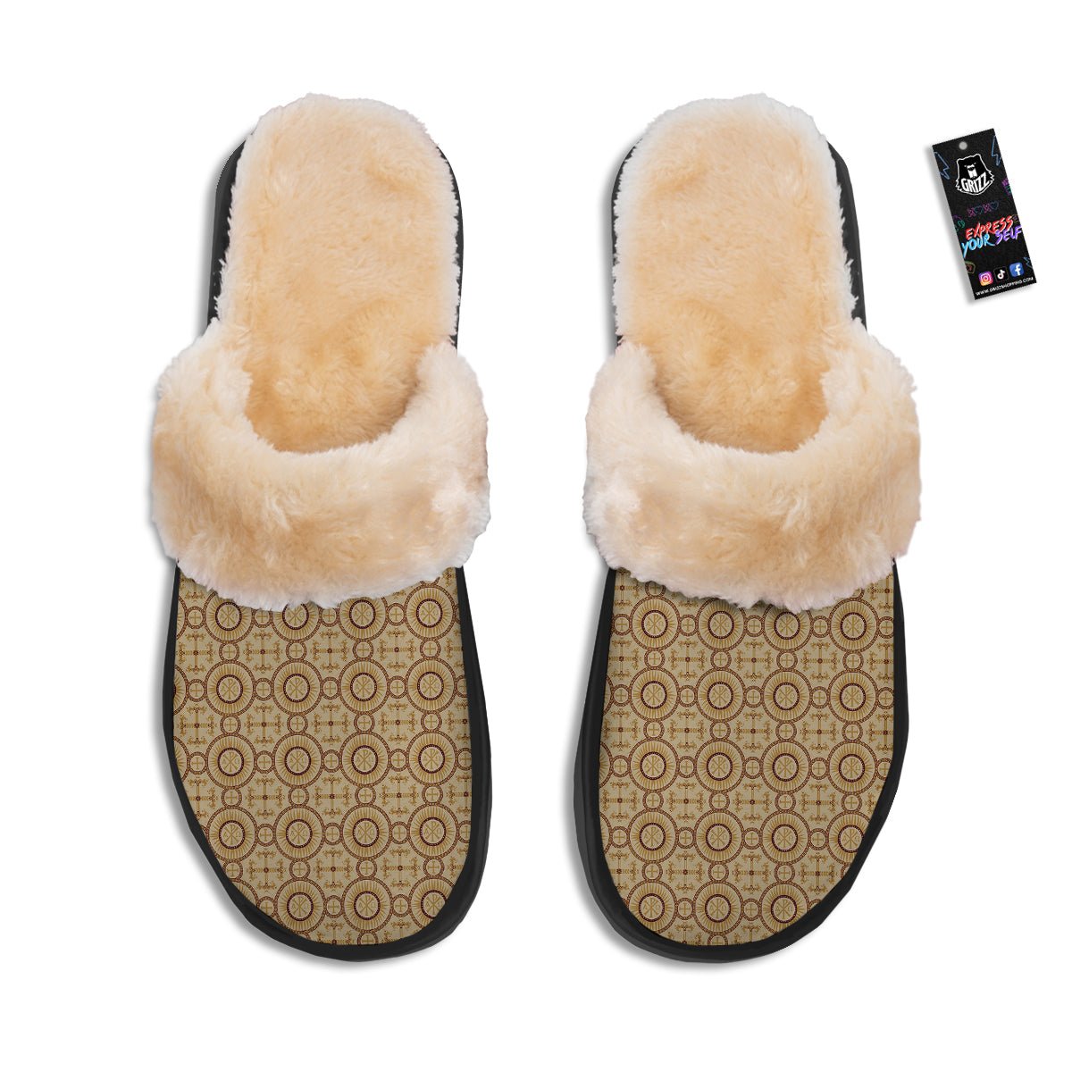 Orthodox Black And Beige Print Pattern Slippers-grizzshop