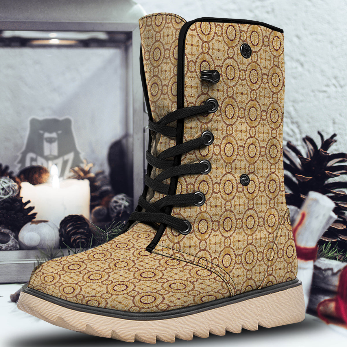 Orthodox Black And Beige Print Pattern Snow Boots-grizzshop