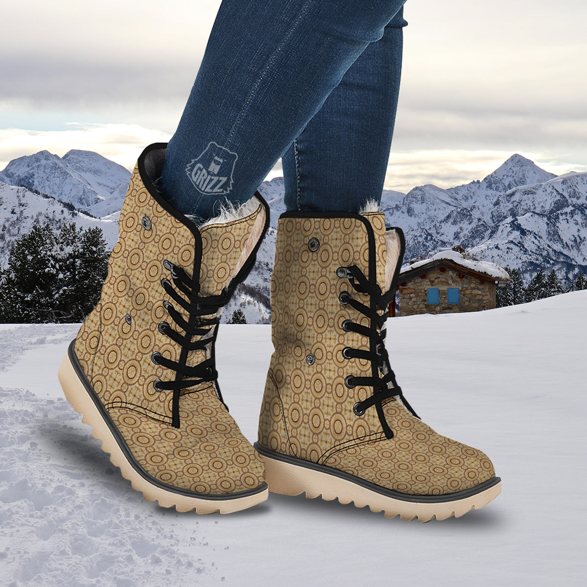 Orthodox Black And Beige Print Pattern Snow Boots-grizzshop
