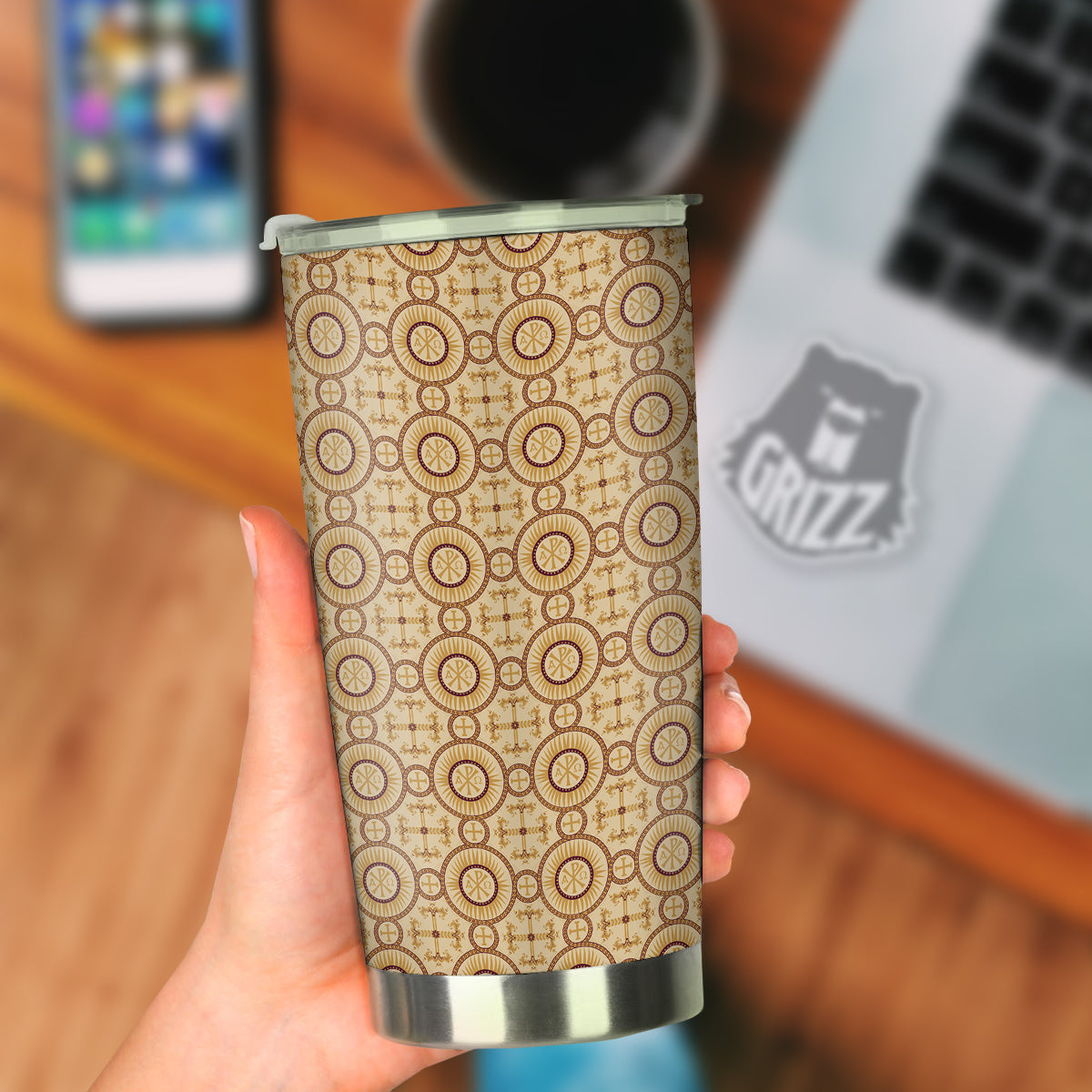 Orthodox Black And Beige Print Pattern Tumbler-grizzshop