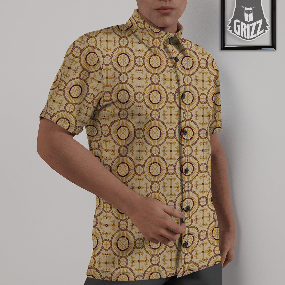 Orthodox Black And Beige Print Pattern Untucked Shirts-grizzshop