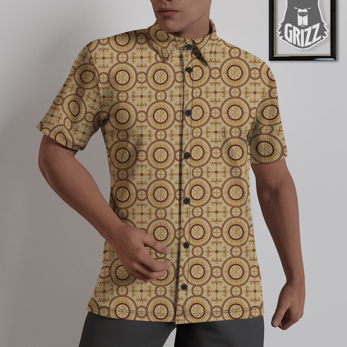 Orthodox Black And Beige Print Pattern Untucked Shirts-grizzshop