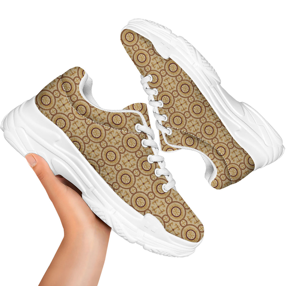 Orthodox Black And Beige Print Pattern White Chunky Shoes-grizzshop