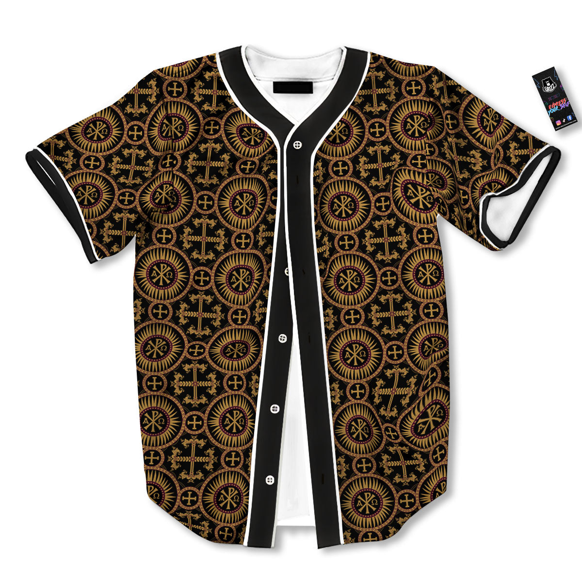 Orthodox Black And Gold Print Pattern Baseball Jersey-grizzshop