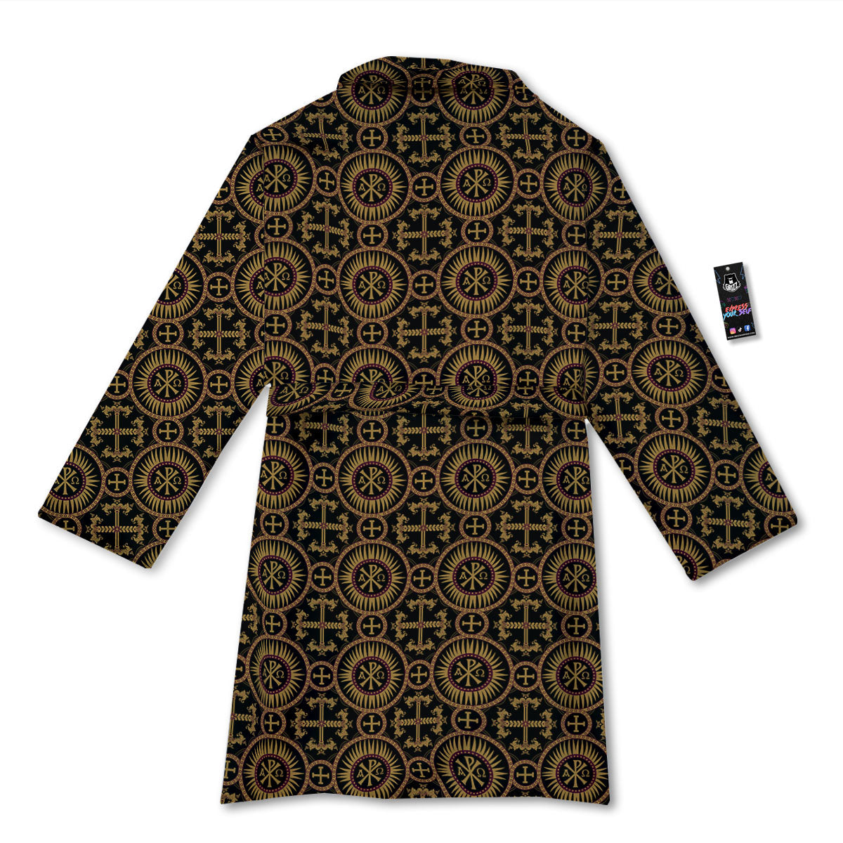 Orthodox Black And Gold Print Pattern Bathrobe-grizzshop