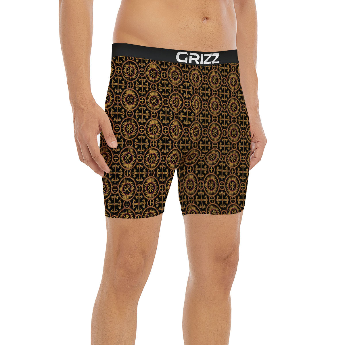 Orthodox Black And Gold Print Pattern Boxer Briefs-grizzshop