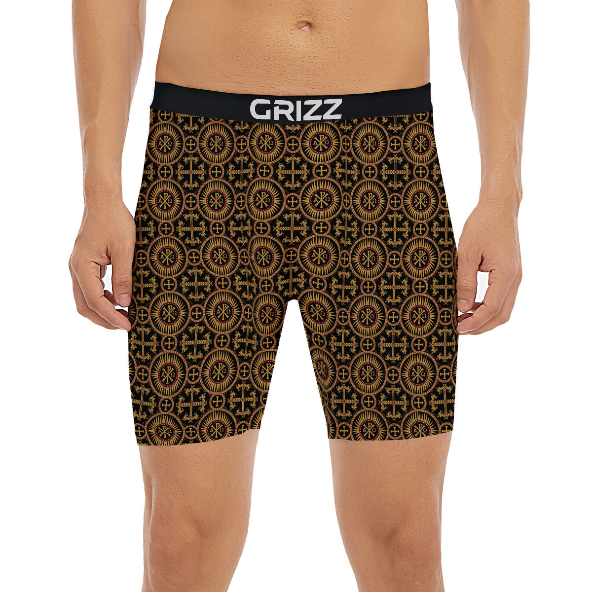 Orthodox Black And Gold Print Pattern Boxer Briefs-grizzshop