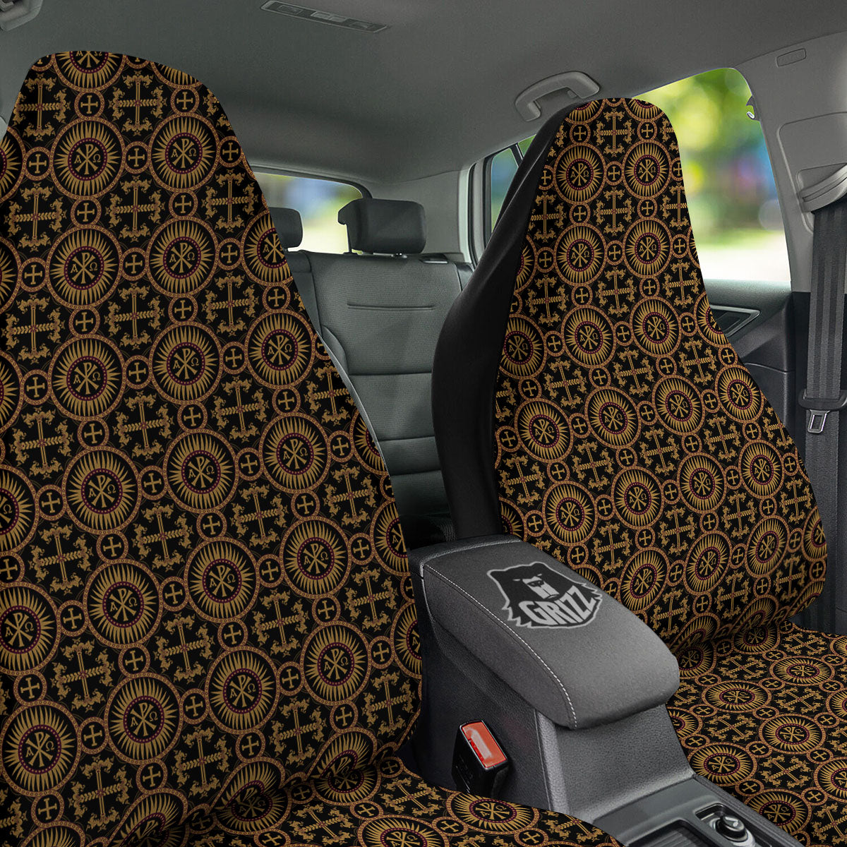 Orthodox Black And Gold Print Pattern Car Seat Covers-grizzshop