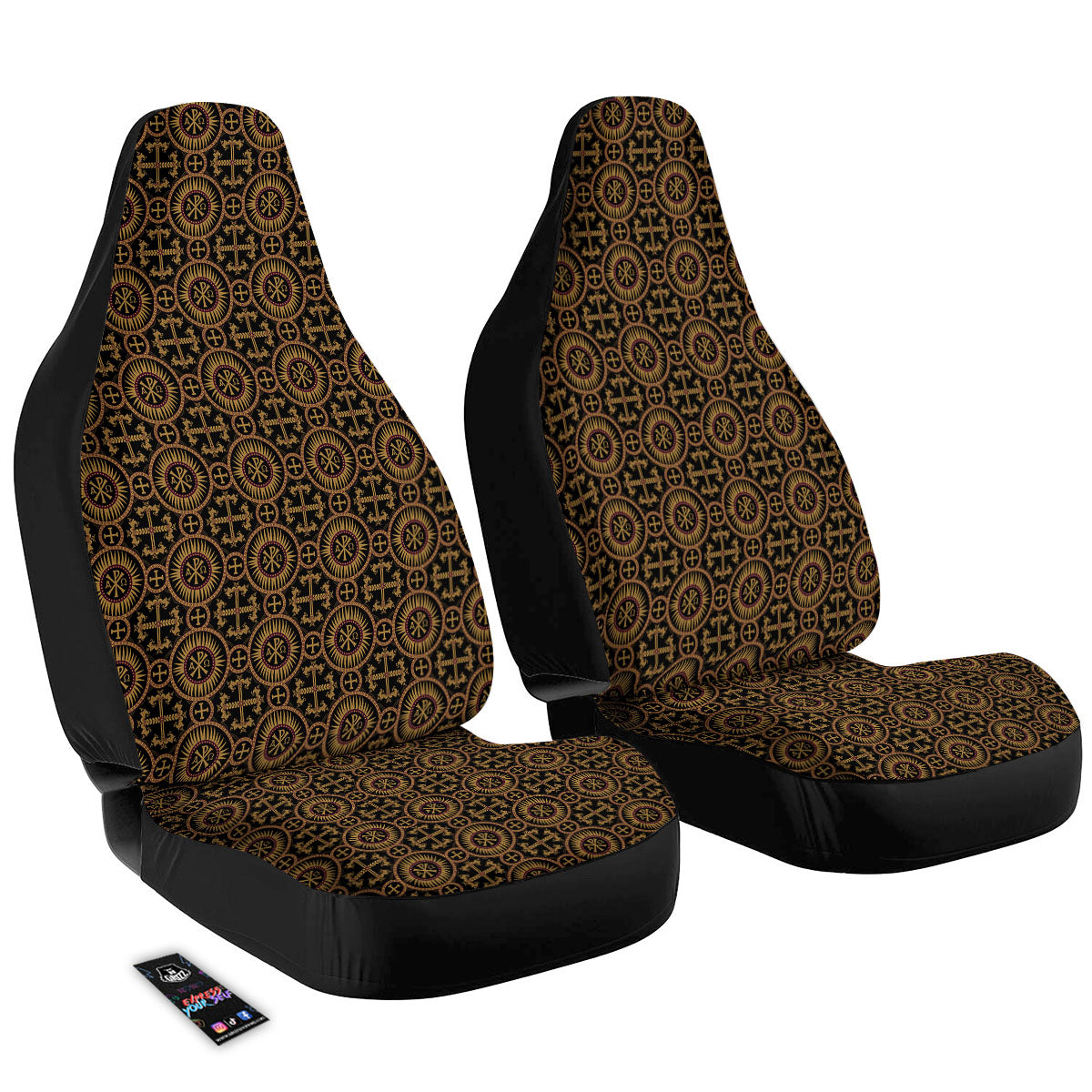Orthodox Black And Gold Print Pattern Car Seat Covers-grizzshop
