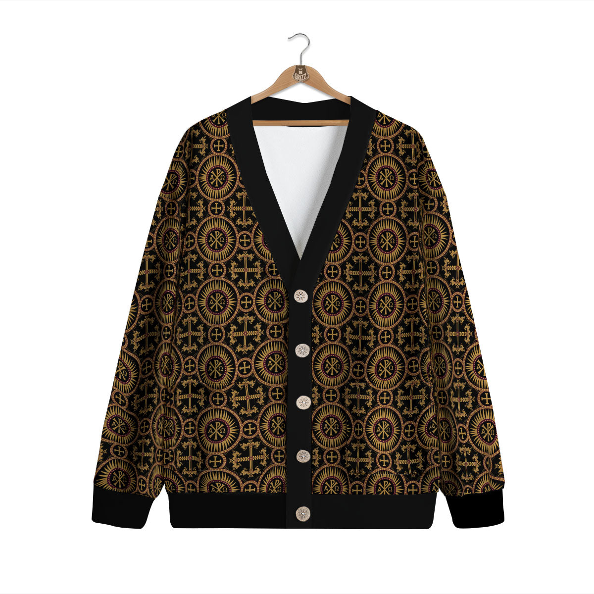 Orthodox Black And Gold Print Pattern Cardigan-grizzshop