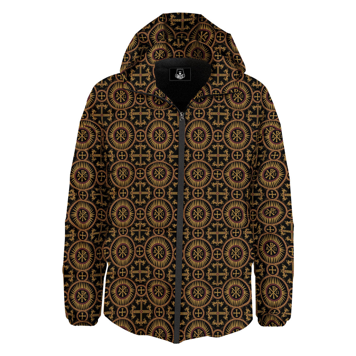 Orthodox Black And Gold Print Pattern Down Jacket-grizzshop