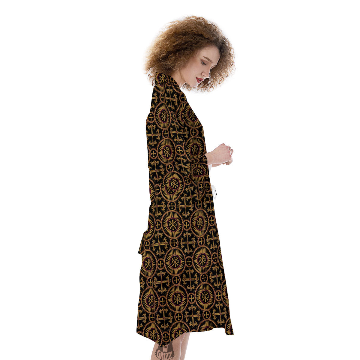 Orthodox Black And Gold Print Pattern Kimono-grizzshop