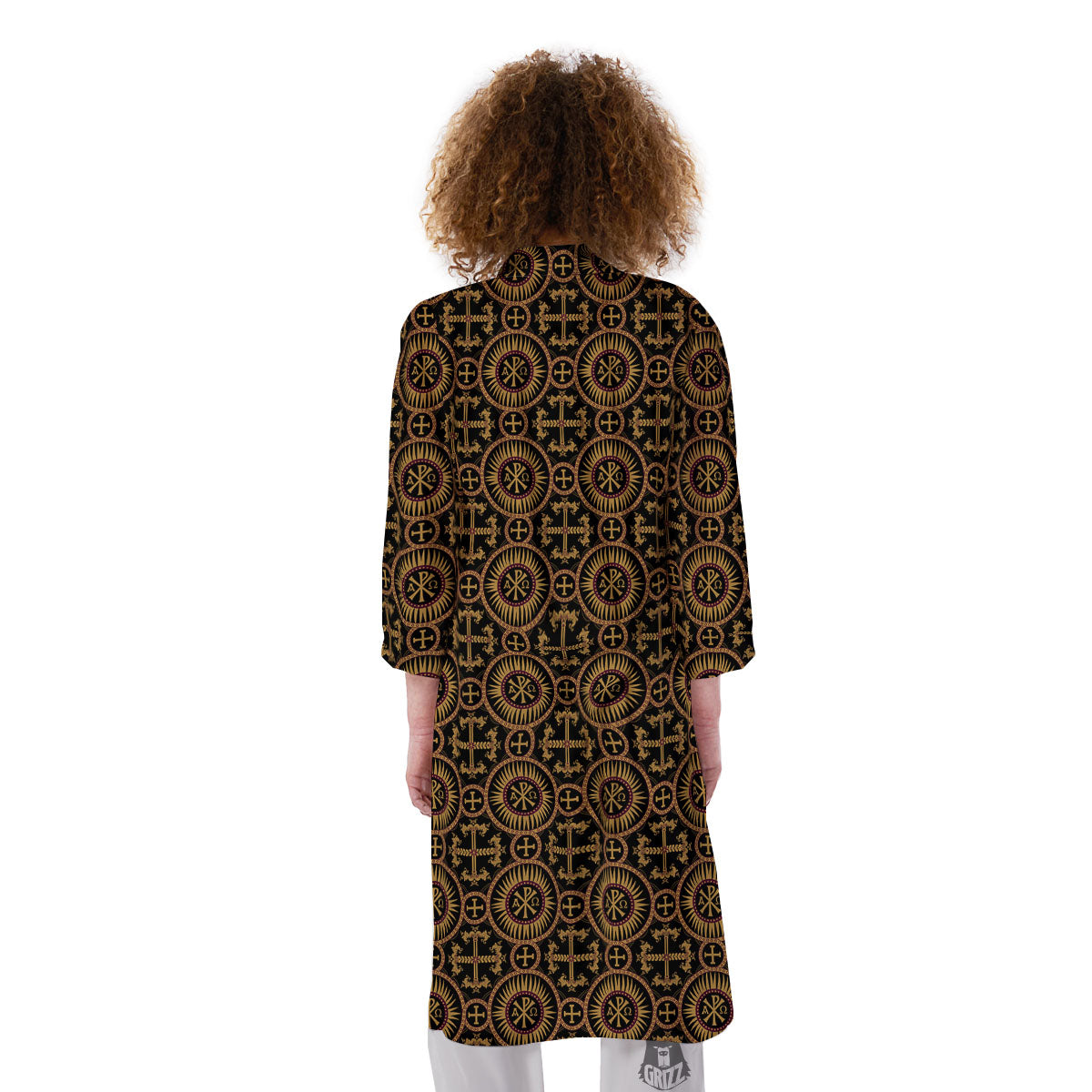 Orthodox Black And Gold Print Pattern Kimono-grizzshop