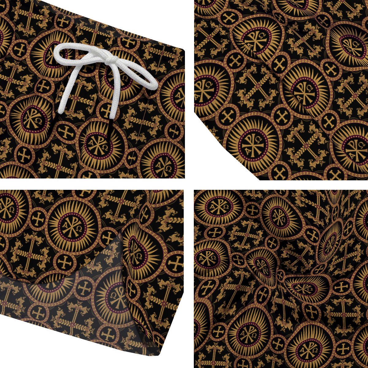 Orthodox Black And Gold Print Pattern Men's Running Shorts-grizzshop