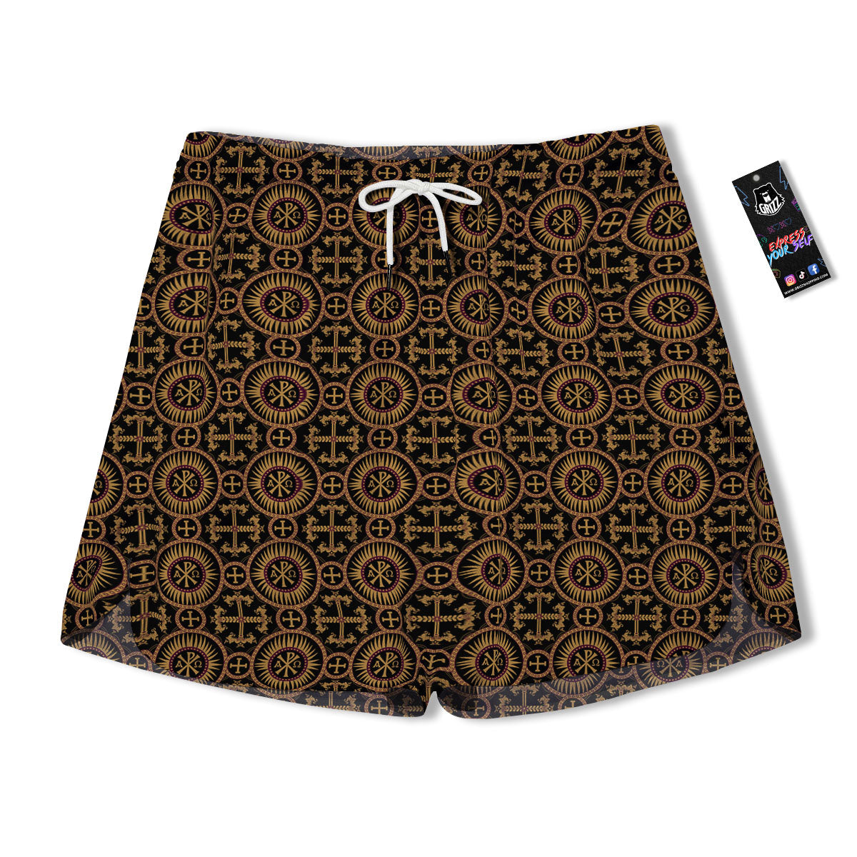 Orthodox Black And Gold Print Pattern Men's Running Shorts-grizzshop