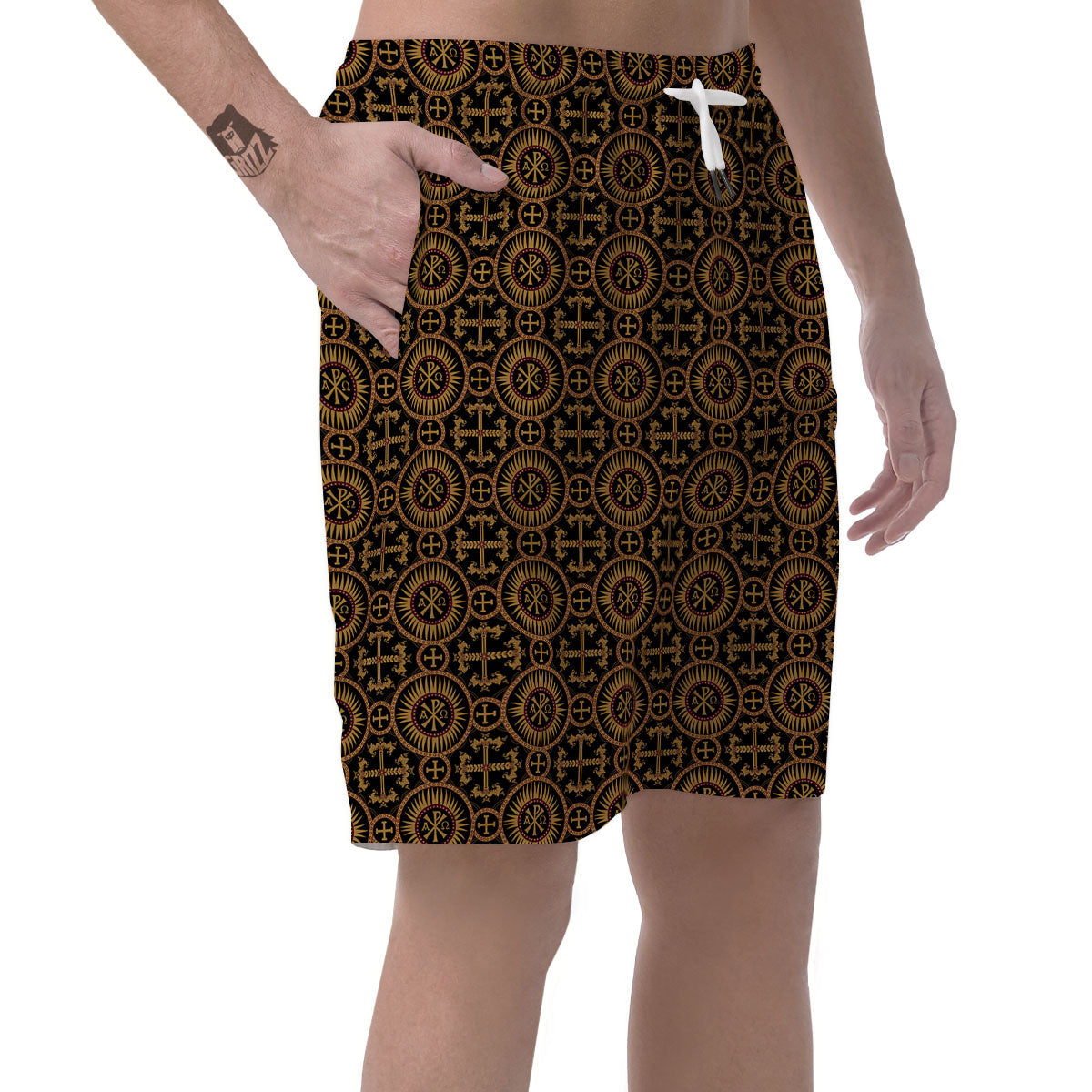 Orthodox Black And Gold Print Pattern Men's Shorts-grizzshop