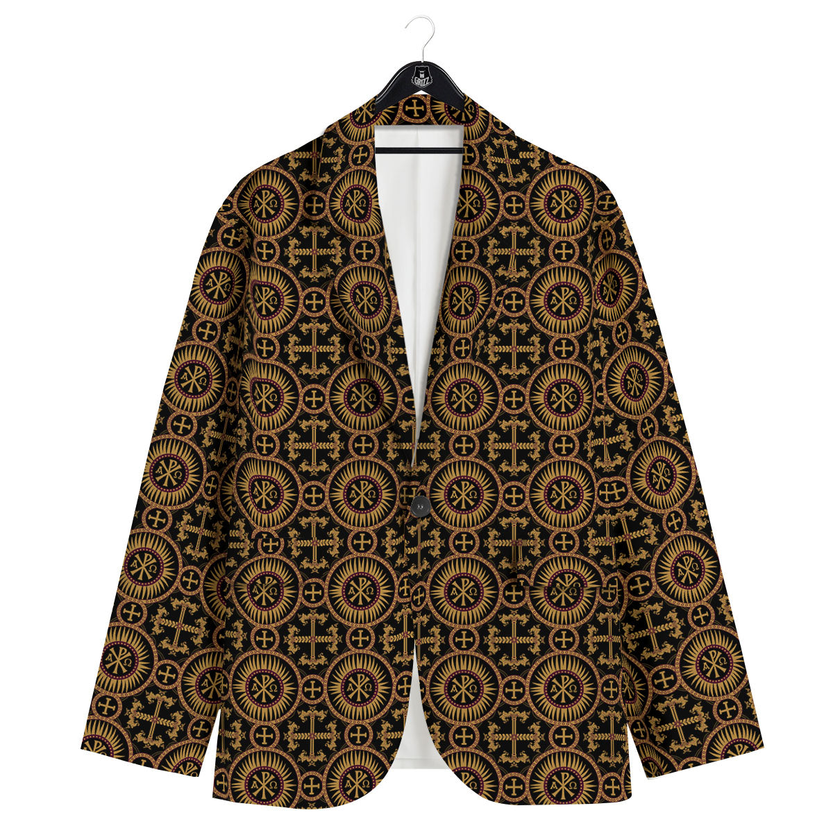 Orthodox Black And Gold Print Pattern Men's Sport Coat-grizzshop