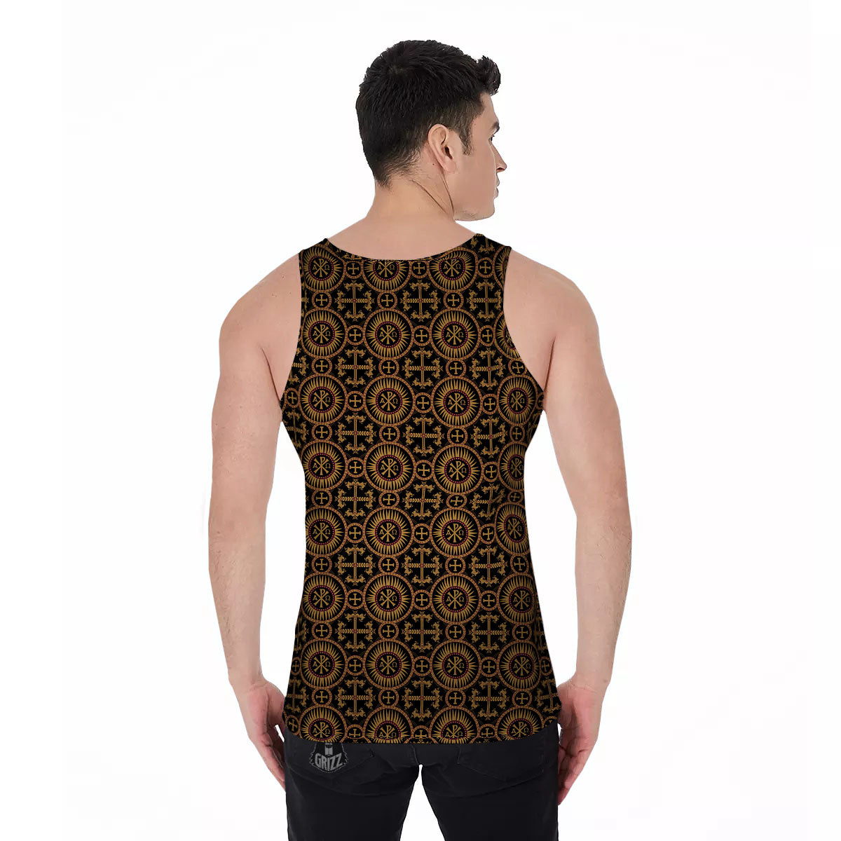 Orthodox Black And Gold Print Pattern Men's Tank Top-grizzshop