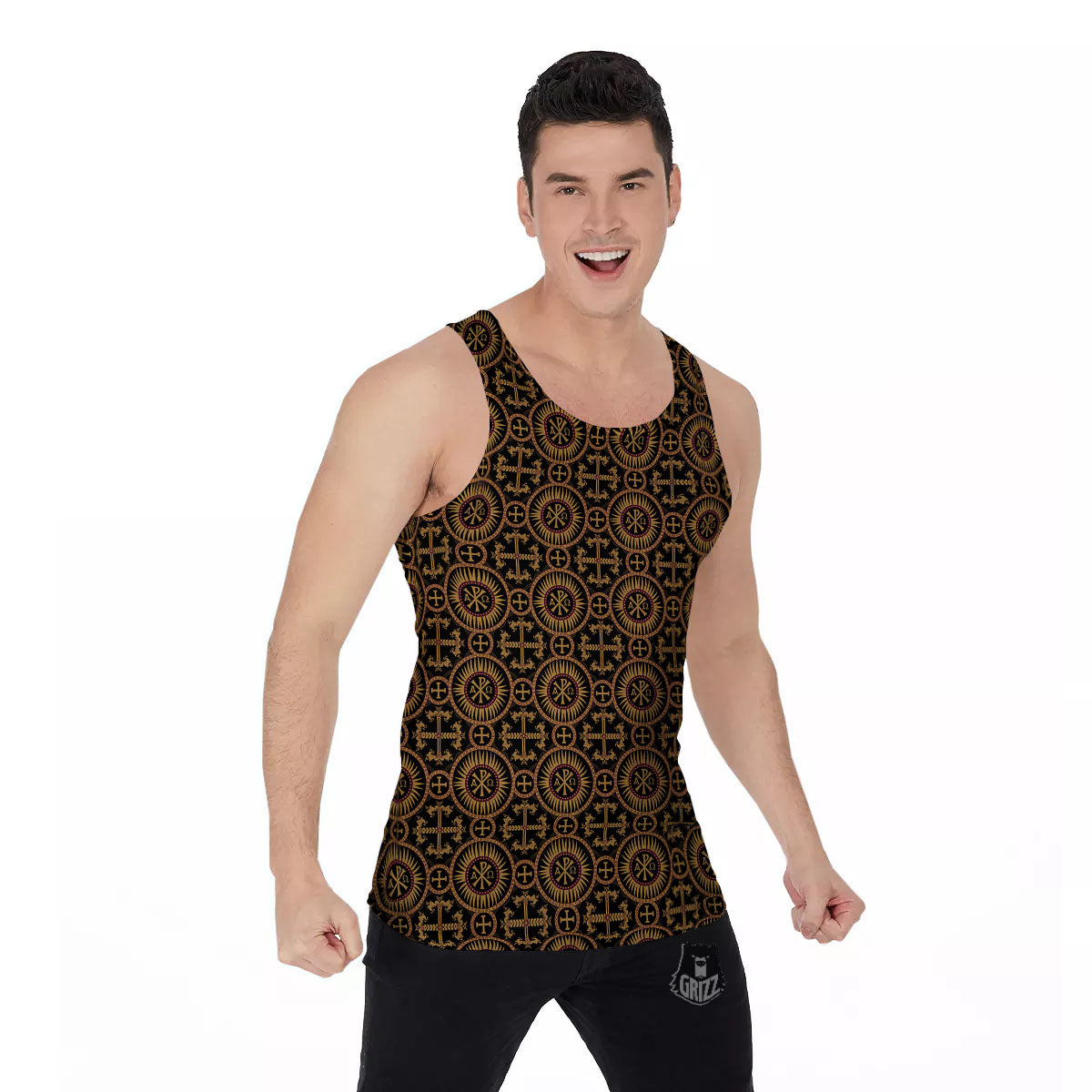 Orthodox Black And Gold Print Pattern Men's Tank Top-grizzshop