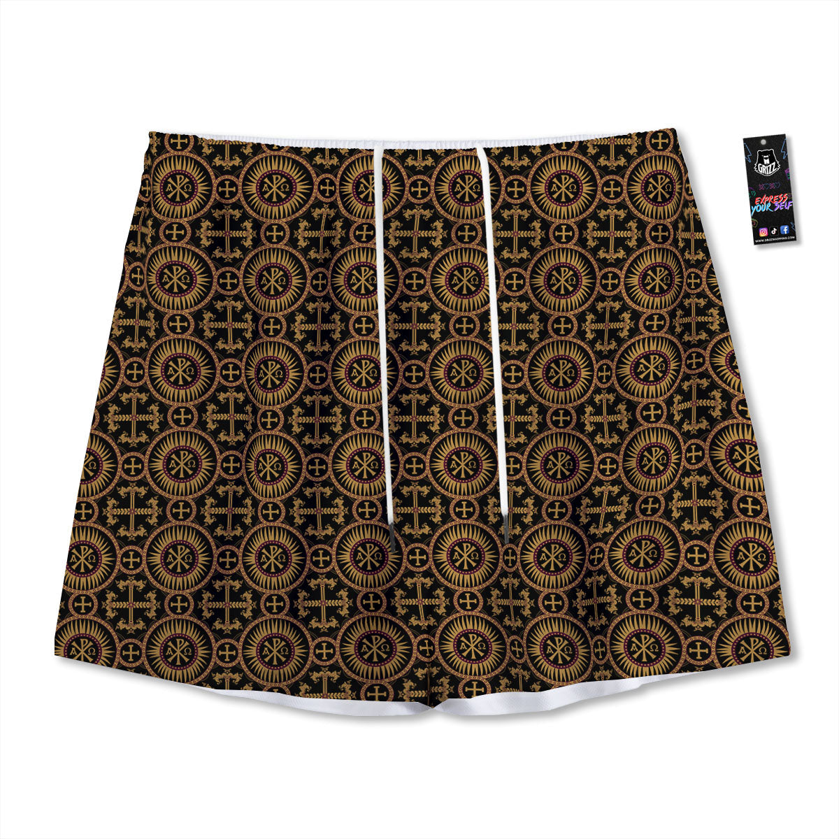 Orthodox Black And Gold Print Pattern Mesh Shorts