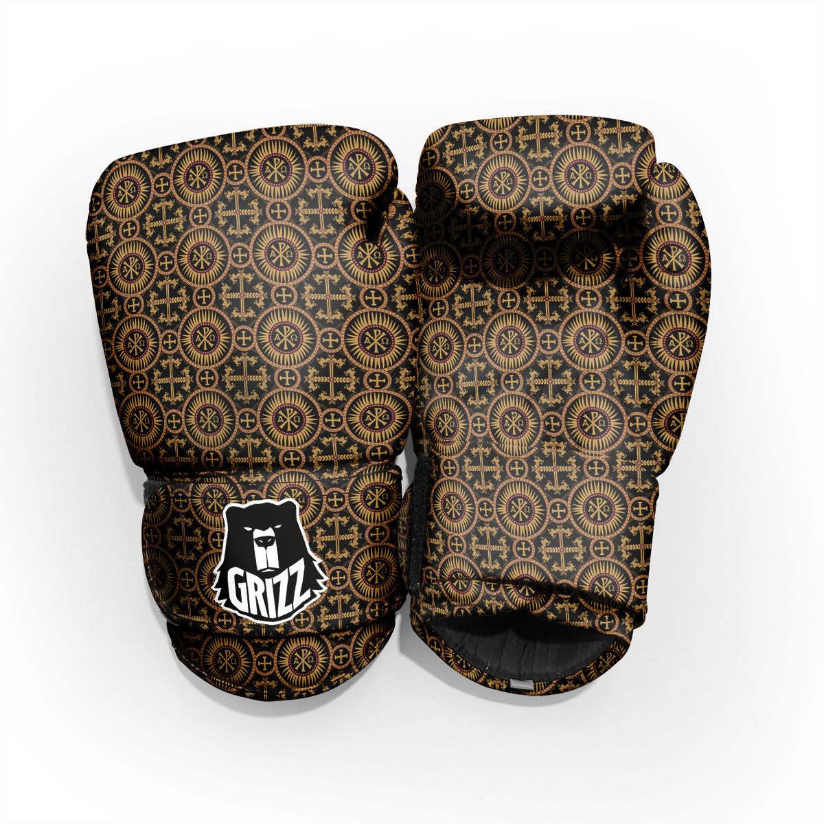 Orthodox Black And Gold Print Pattern Pro Boxing Glove