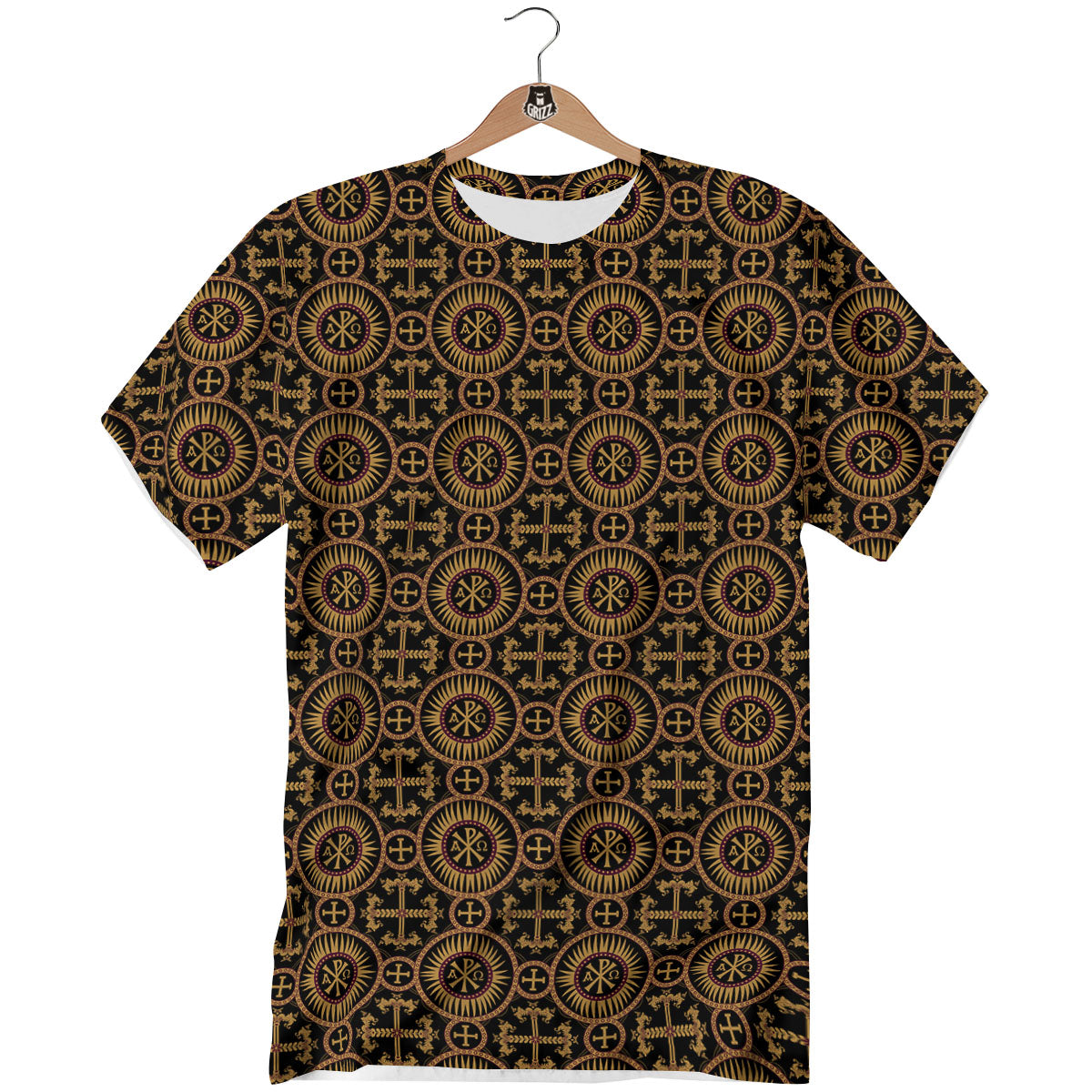 Orthodox Black And Gold Print Pattern T-Shirt-grizzshop