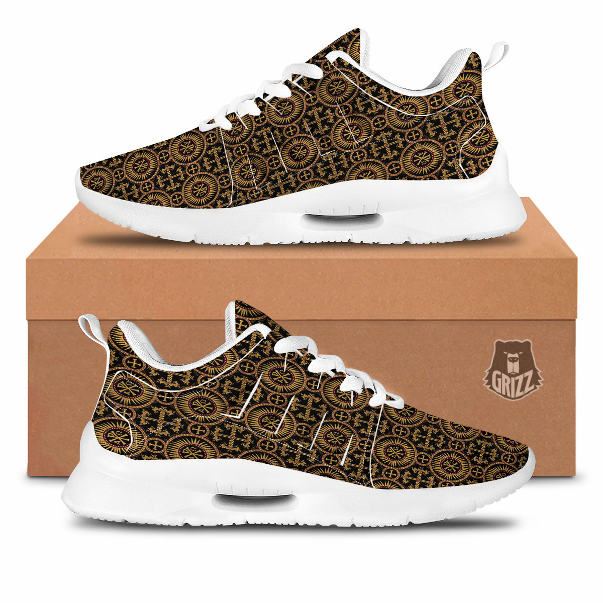 Orthodox Black And Gold Print Pattern Tennis Shoes-grizzshop