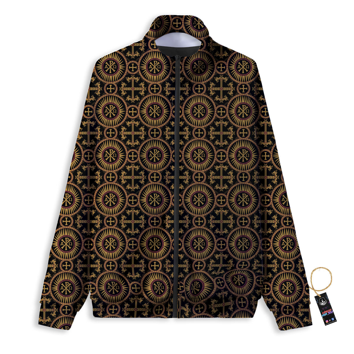 Orthodox Black And Gold Print Pattern Track Jacket-grizzshop