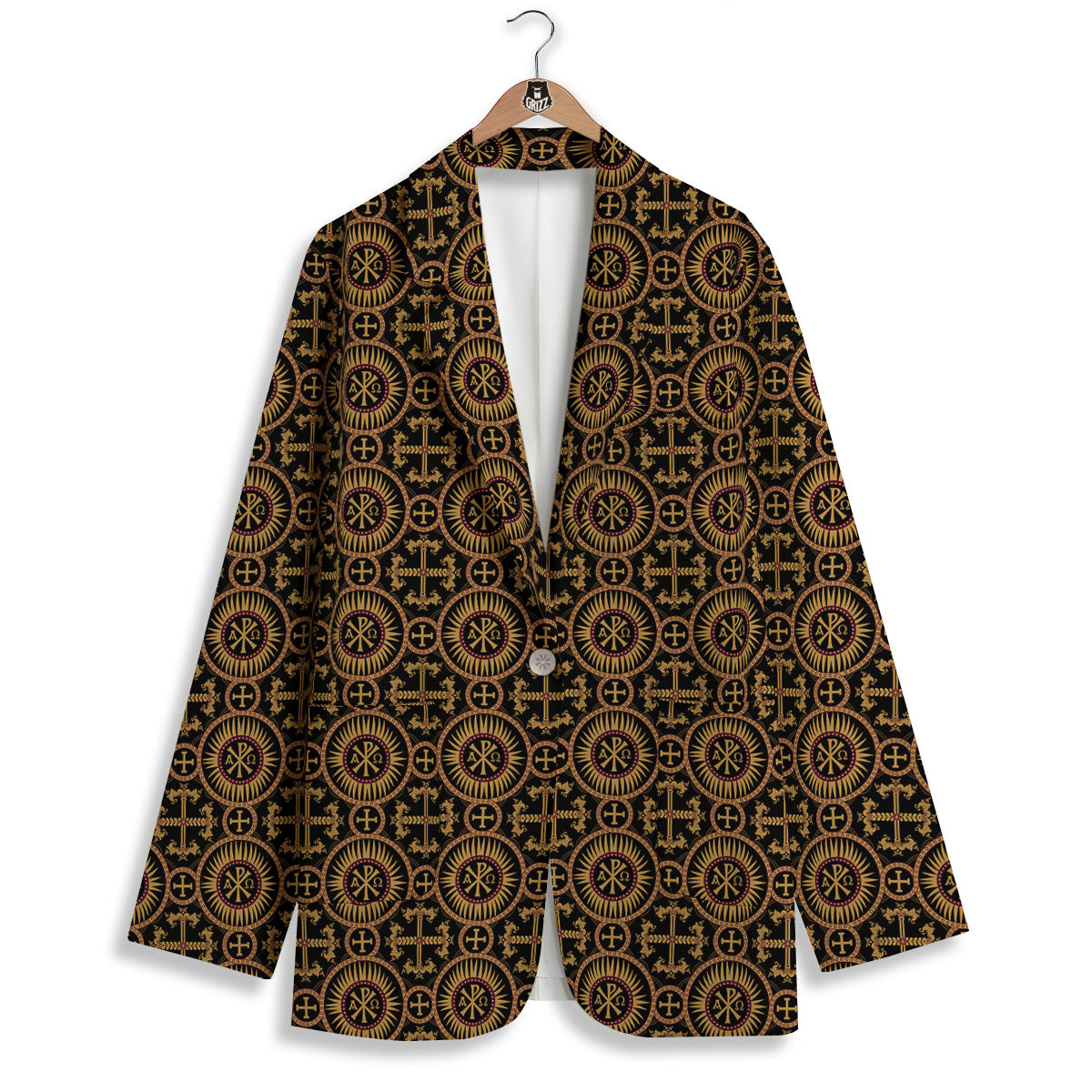 Orthodox Black And Gold Print Pattern Women's Blazer-grizzshop