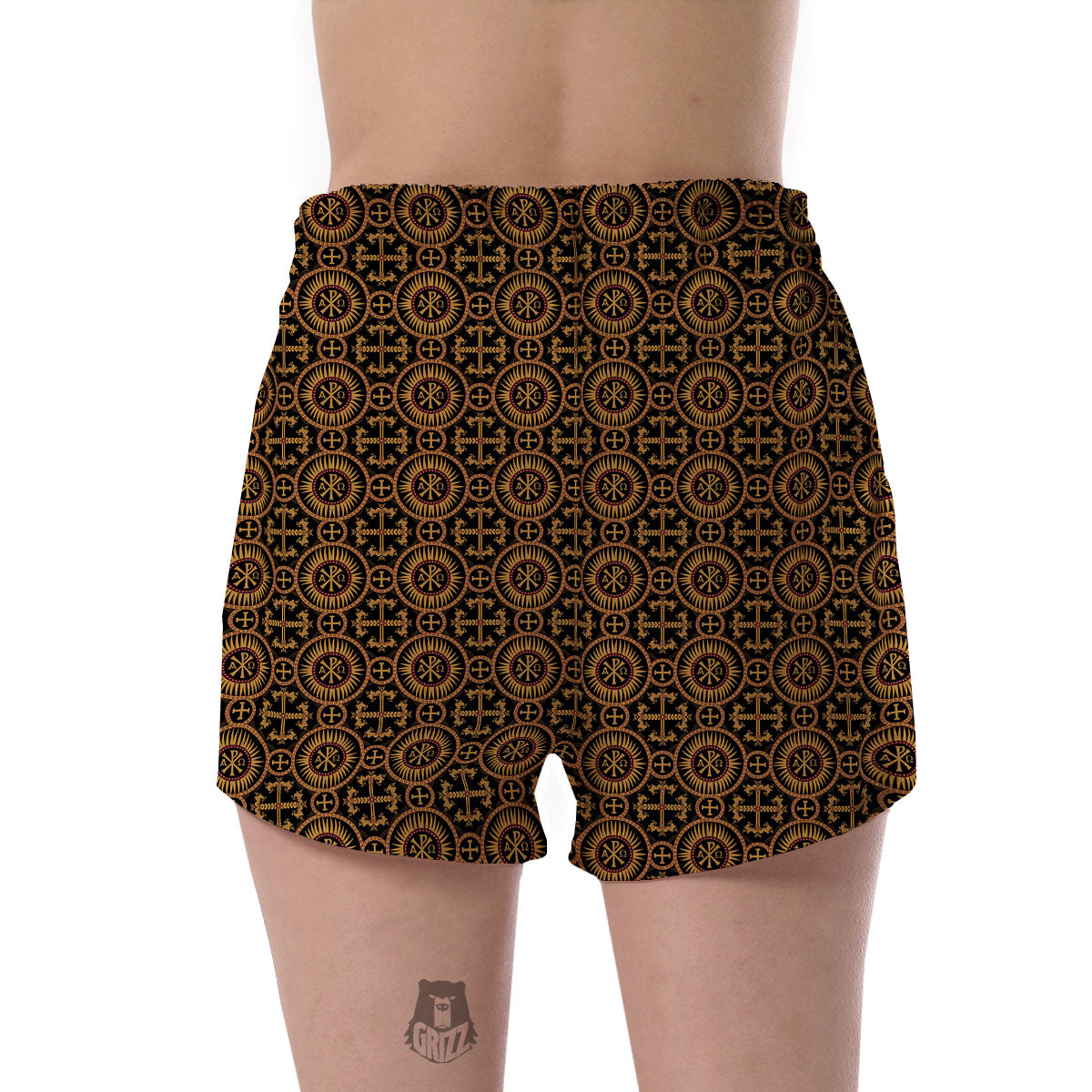 Orthodox Black And Gold Print Pattern Women's Shorts-grizzshop
