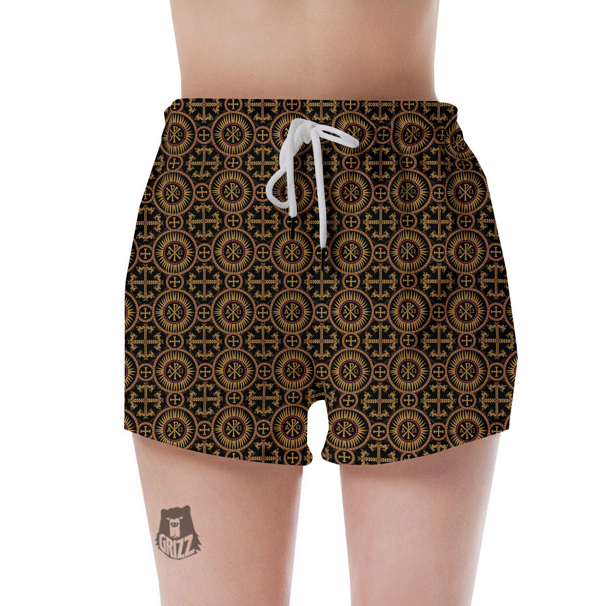 Orthodox Black And Gold Print Pattern Women's Shorts-grizzshop
