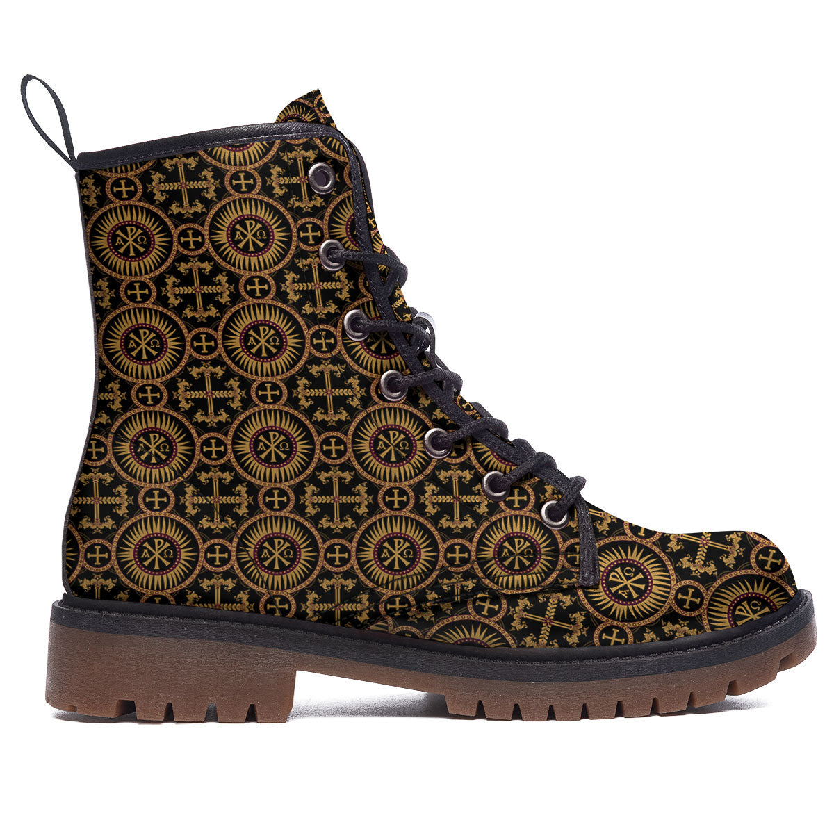 Orthodox Black And Gold Print Pattern Work Boots-grizzshop