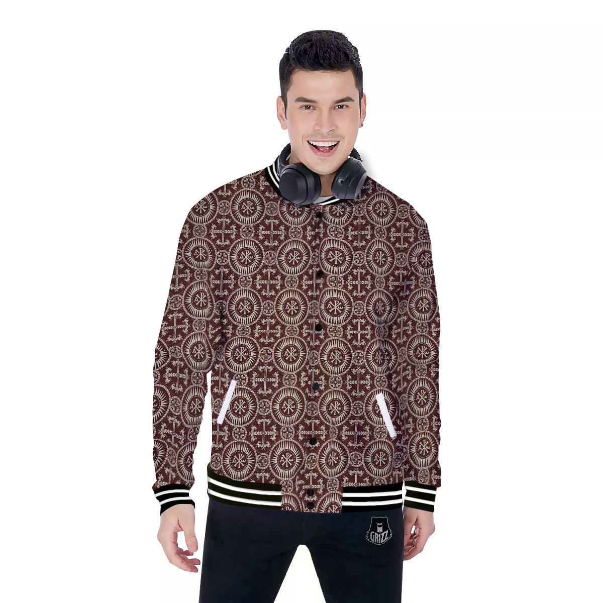 Orthodox Classic Print Pattern Baseball Jacket-grizzshop