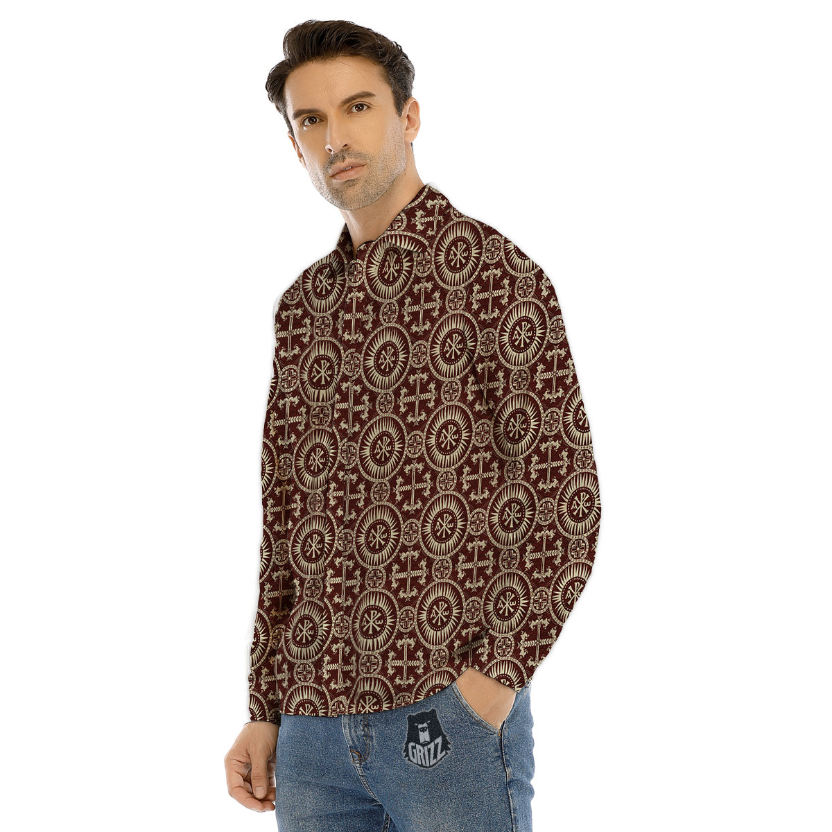 Orthodox Classic Print Pattern Men's Dress Shirts-grizzshop