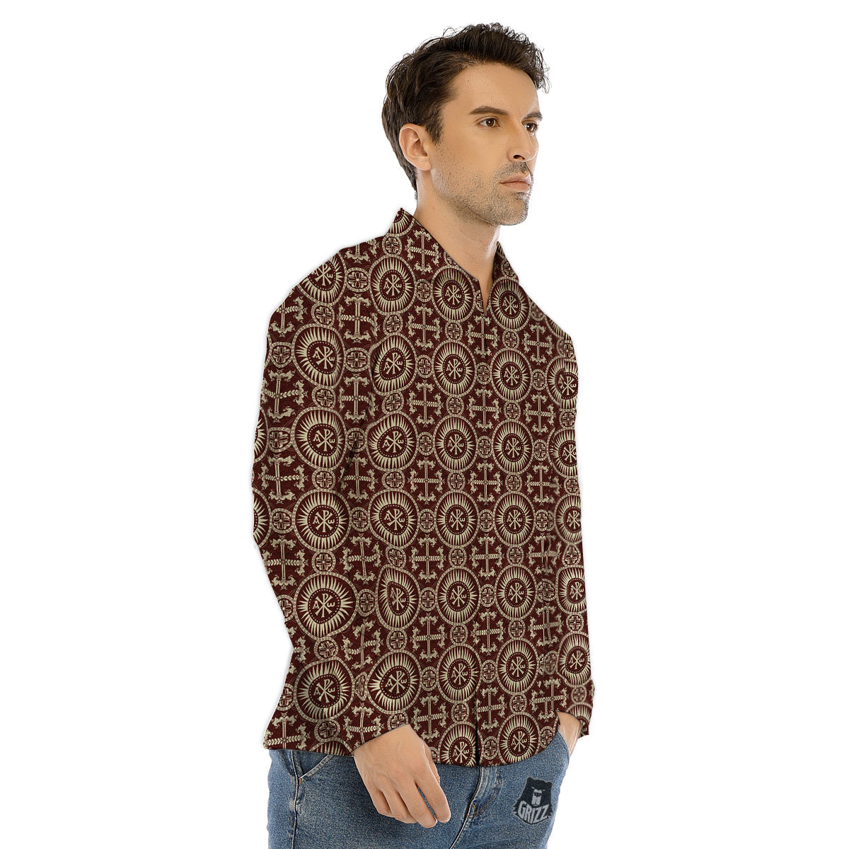 Orthodox Classic Print Pattern Men's Dress Shirts-grizzshop