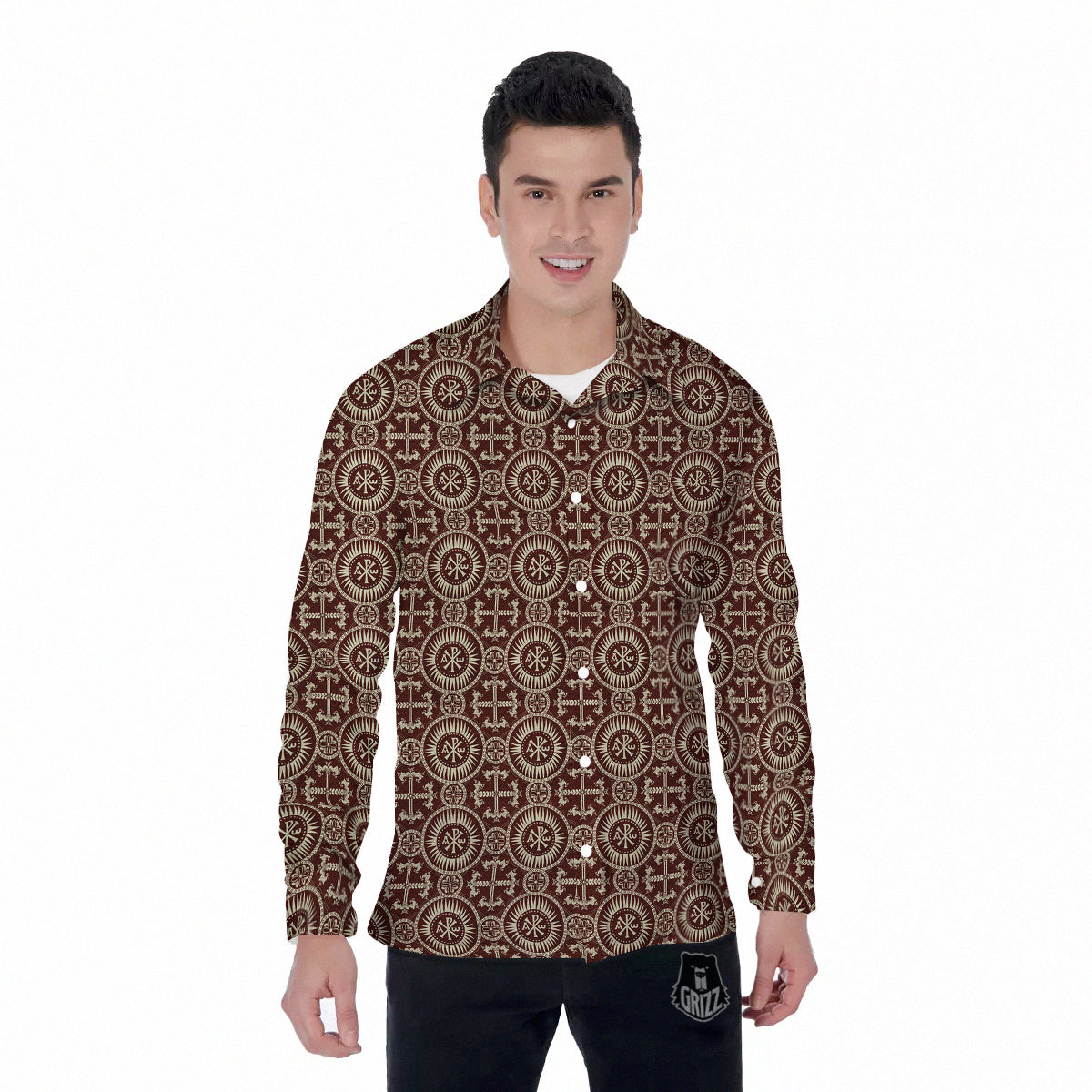 Orthodox Classic Print Pattern Men's Long Sleeve Shirts-grizzshop