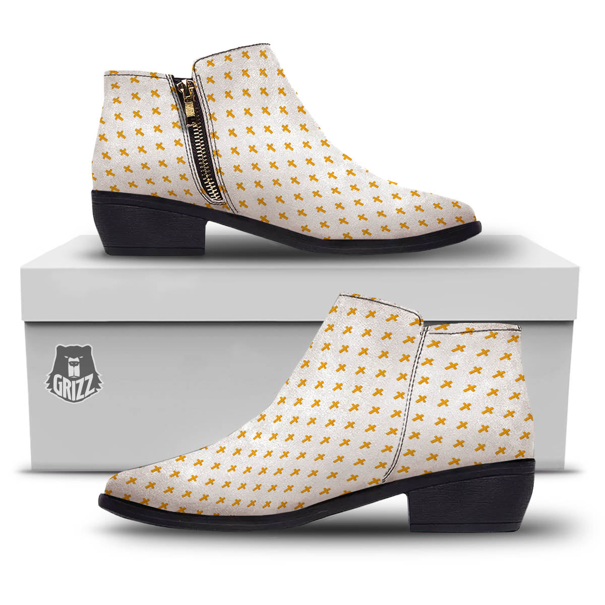 Orthodox Cross Print Pattern Ankle Boots-grizzshop