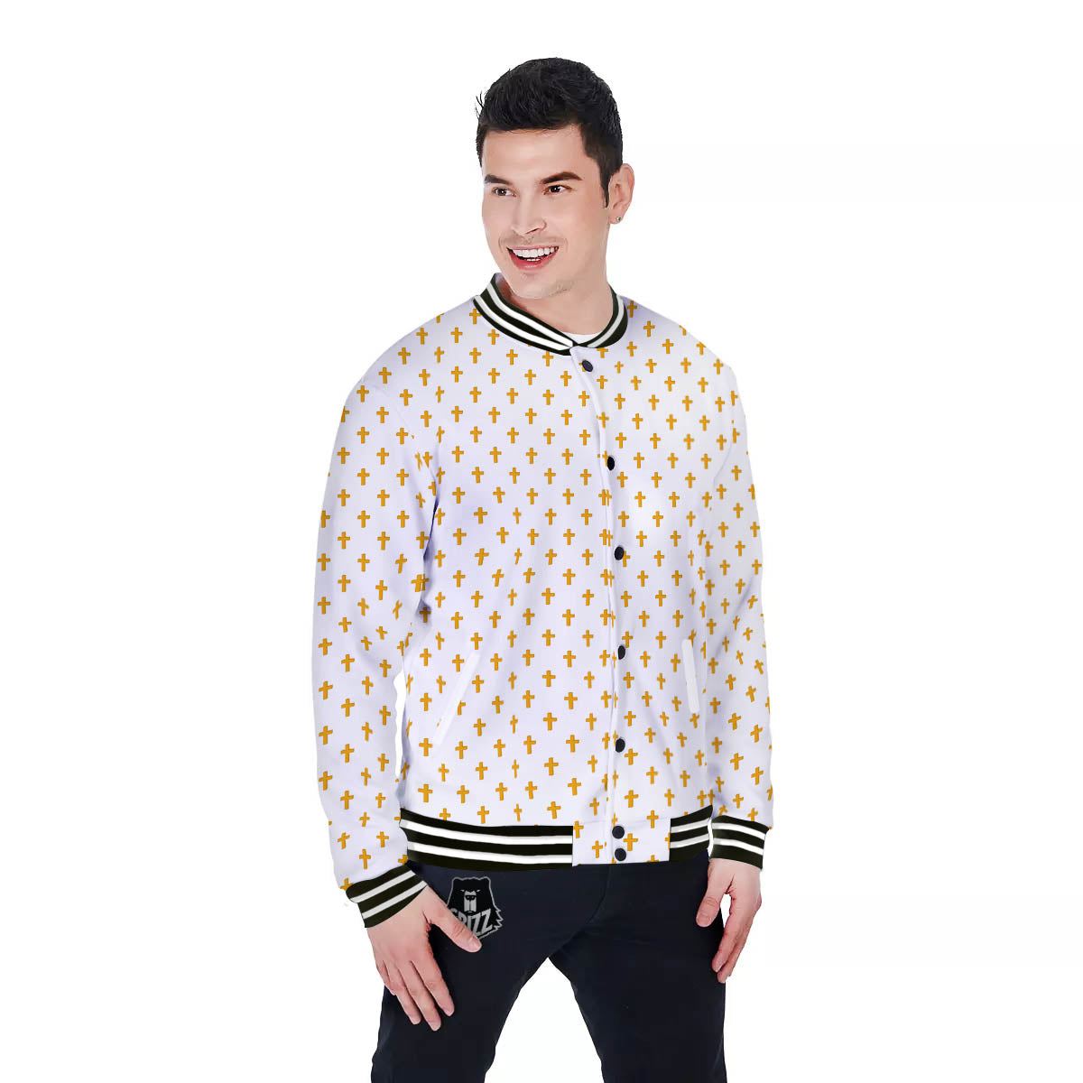 Orthodox Cross Print Pattern Baseball Jacket-grizzshop
