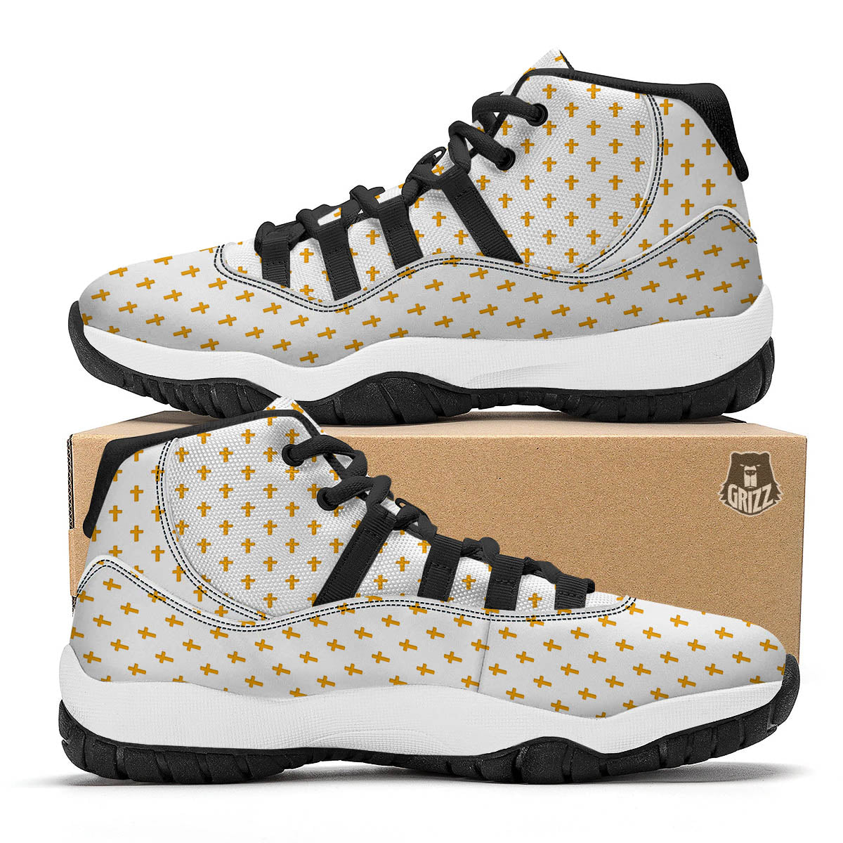 Orthodox Cross Print Pattern Black Bball Shoes-grizzshop