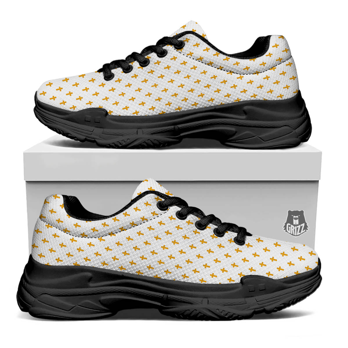 Orthodox Cross Print Pattern Black Chunky Shoes-grizzshop