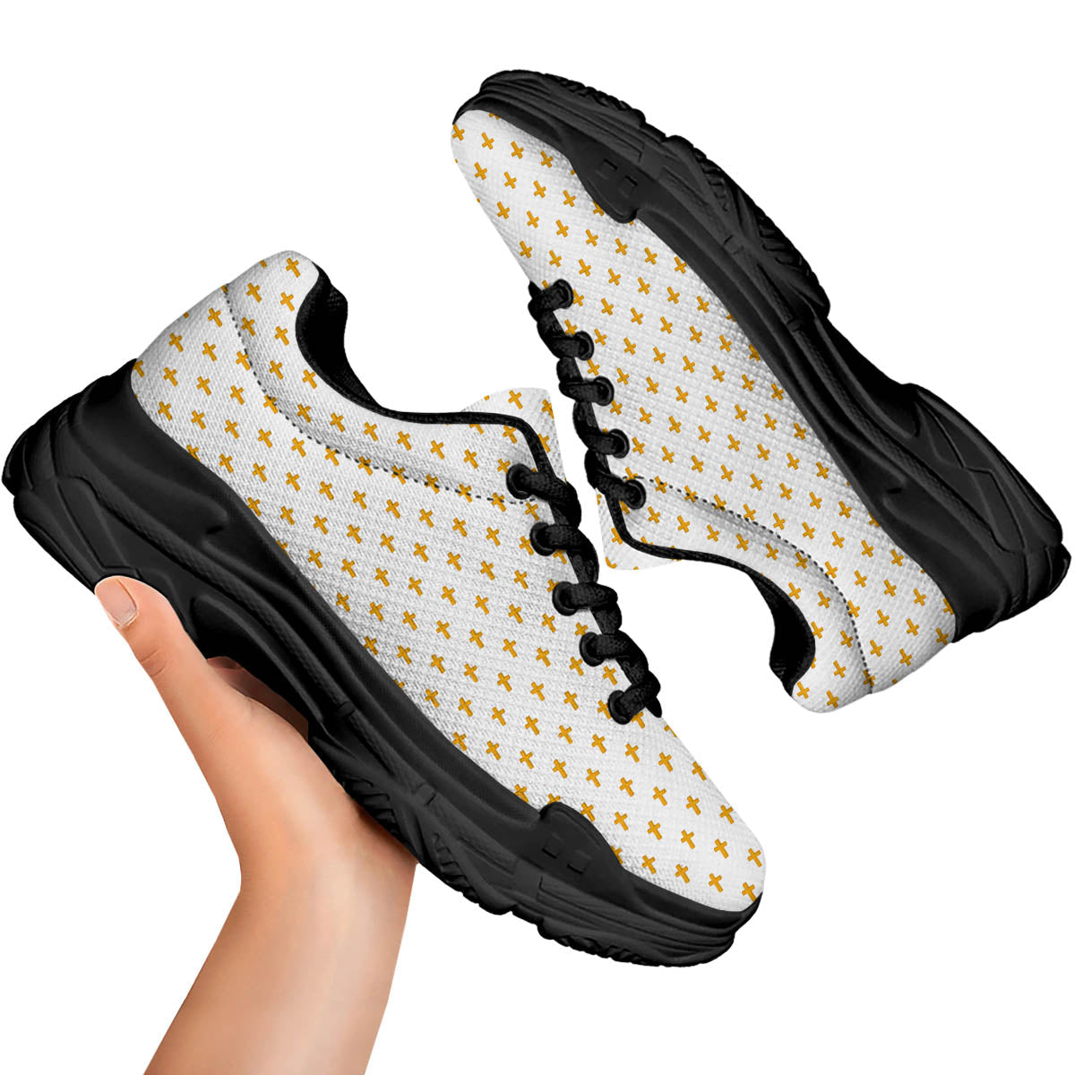Orthodox Cross Print Pattern Black Chunky Shoes-grizzshop