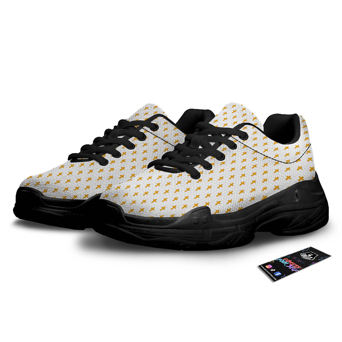 Orthodox Cross Print Pattern Black Chunky Shoes-grizzshop