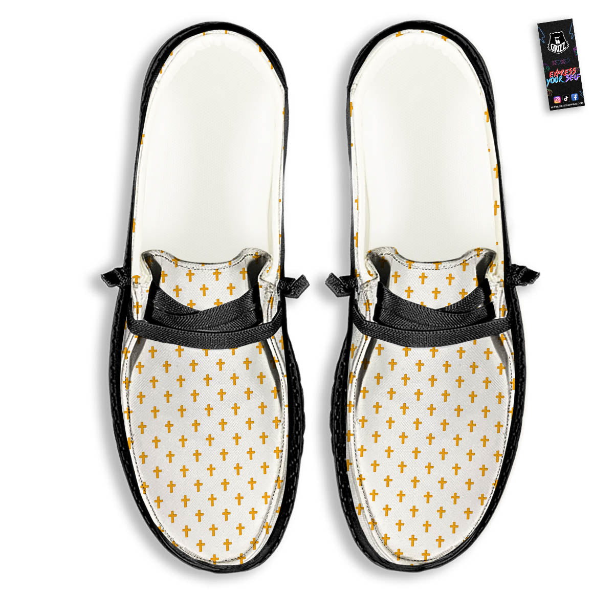 Orthodox Cross Print Pattern Black Loafers-grizzshop