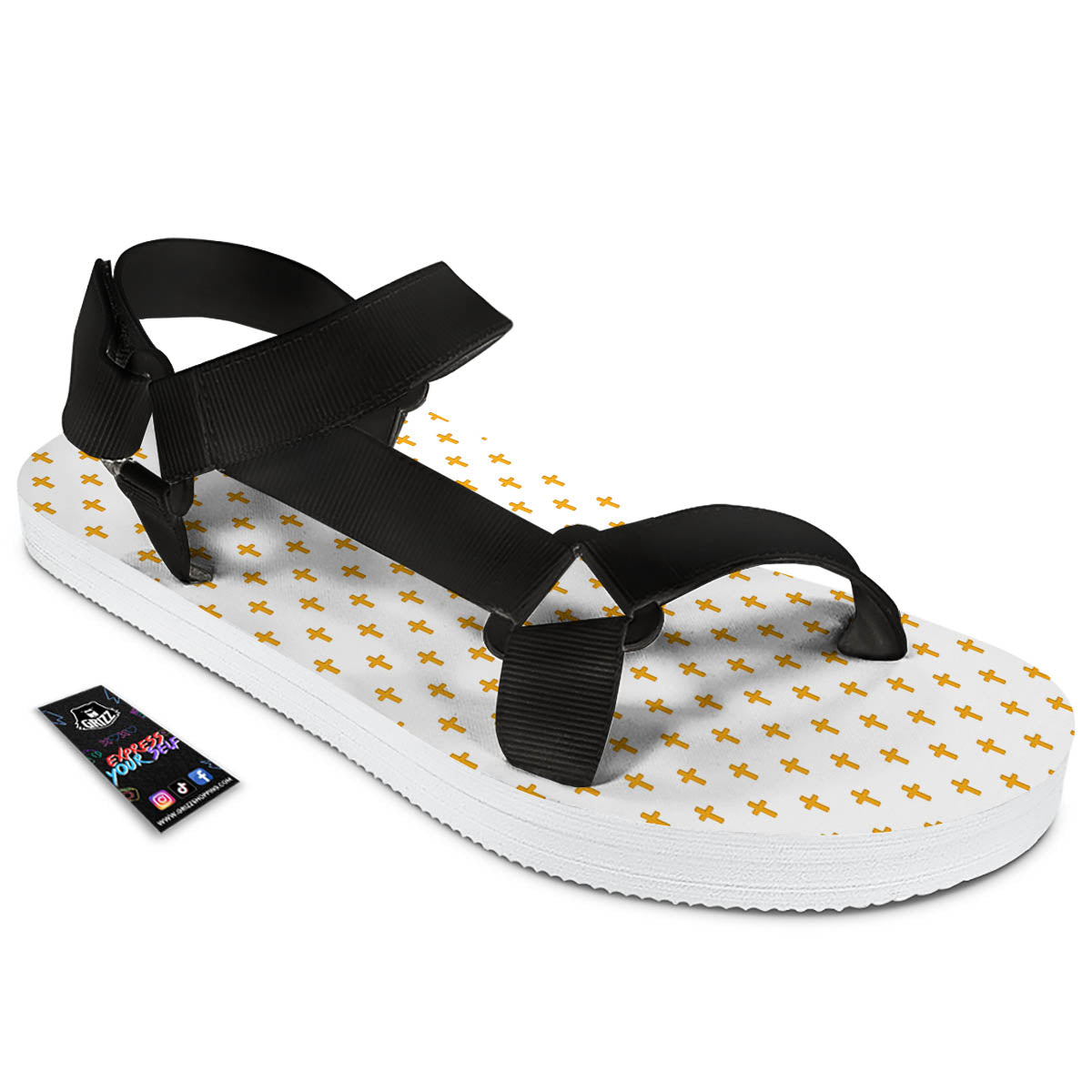 Orthodox Cross Print Pattern Black Open Toe Sandals-grizzshop