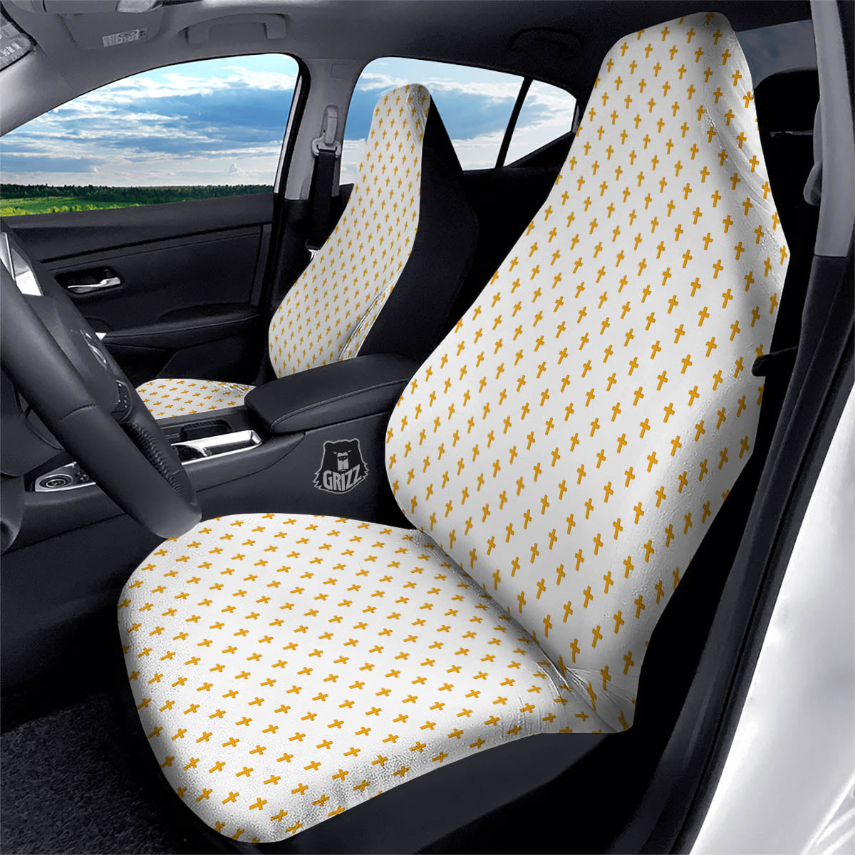 Orthodox Cross Print Pattern Car Seat Covers-grizzshop
