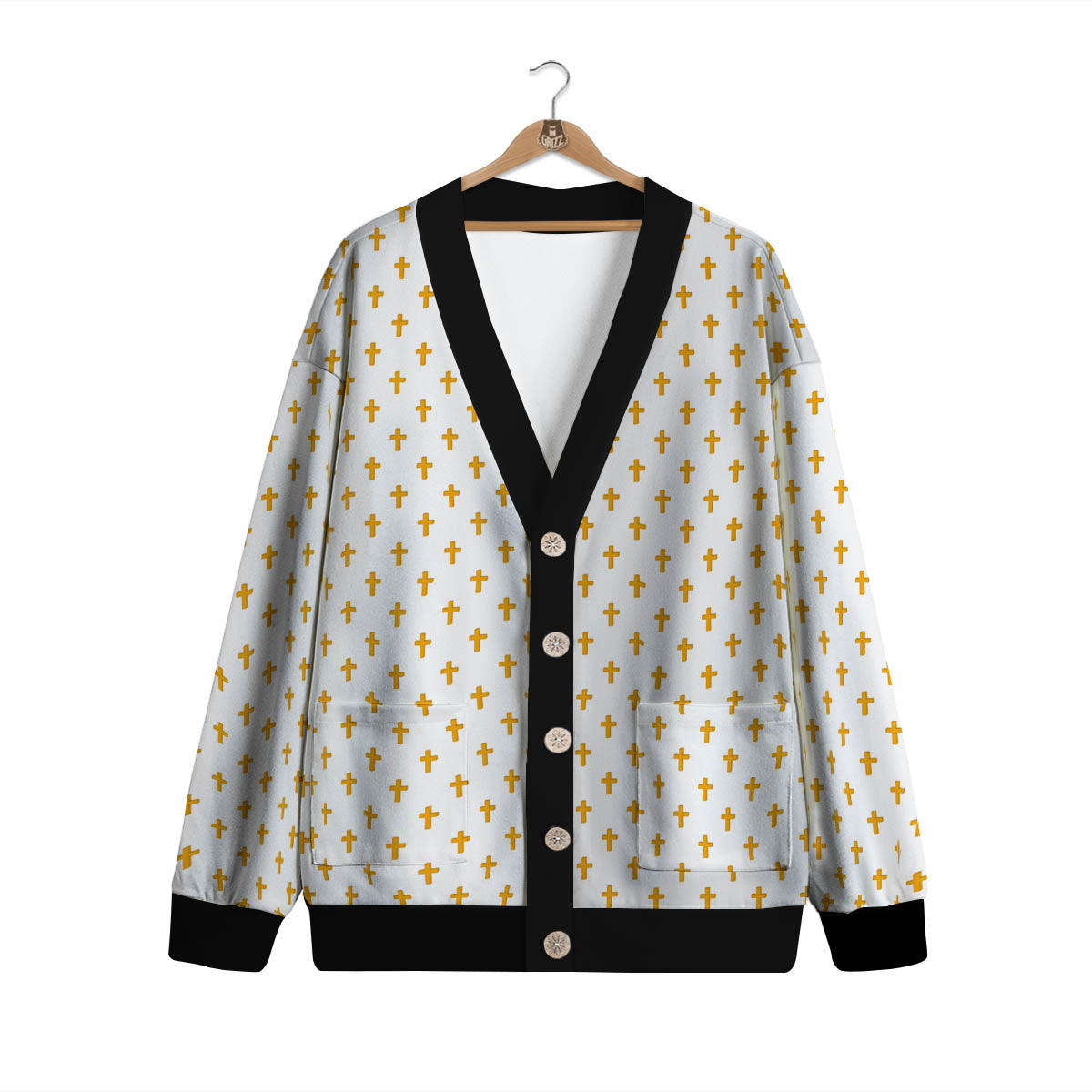 Orthodox Cross Print Pattern Cardigan-grizzshop
